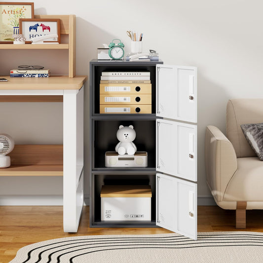 3 Door Metal Storage Locker Cabinet for Office, Home, Gym, School, Steel Cabinet to Storage File, Toys, Shoes and Sports Equipment, Locker Organizer for Gym Office Bedroom (3 Door, Grey)