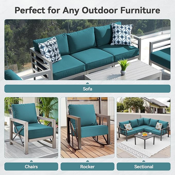 Luxury 6" Outdoor Cushions for Patio Furniture, 24x24x6" Thick Seat Cushion Set of 5, Fade Resistant Couch Chair Replacement Cushions High Density Deep Wicker Chair Cushion w/ Removable Cover, Green