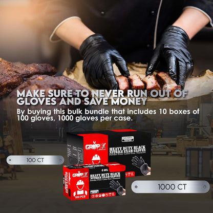 Heavy Duty 6 Mil Black Nitrile Gloves - Disposable, Latex & Powder Free | Mechanic, Food Prep & Tattoo | Rubber Gloves for Cooking, Cleaning & Household | Pack of (100)