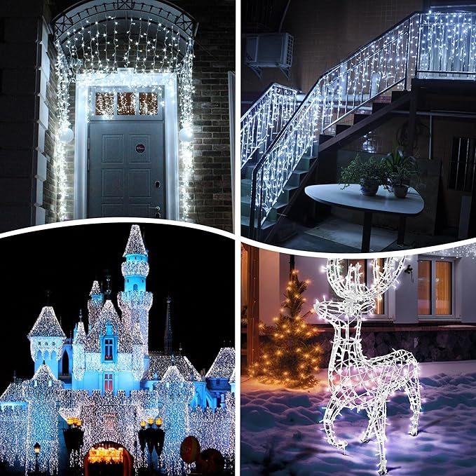 weillsnow 164 FT 500 LED Christmas Lights Outdoor, Waterproof Christmas Fairy Lights with Timer, Plug in White LED String Lights with 8 Modes for Bedroom Wedding Party Xmas Decoration