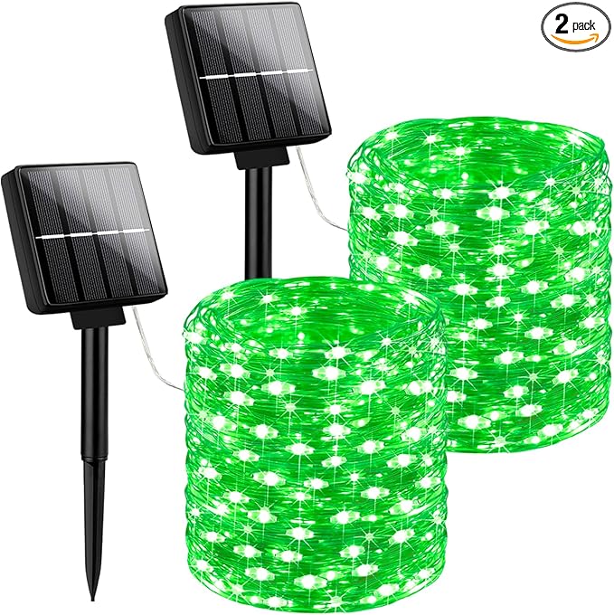 Brightever Outdoor Solar String Lights Waterproof, 2-Pack Total 80FT 200LED Solar Fairy Lights for Outside with 8 Lighting Modes, Solar Twinkle Lights for Yard, Christmas, Party (Green)