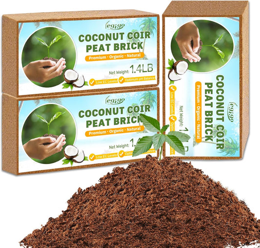 Legigo Pack of 3 Organic Coco Coir Bricks- 100% Natural Compressed Coco Peat Brick Coconut Fiber Substrate with Low EC& pH Balance, Coir Plant Soil Enhance Root Growth for Herbs, Flowers, House Plants