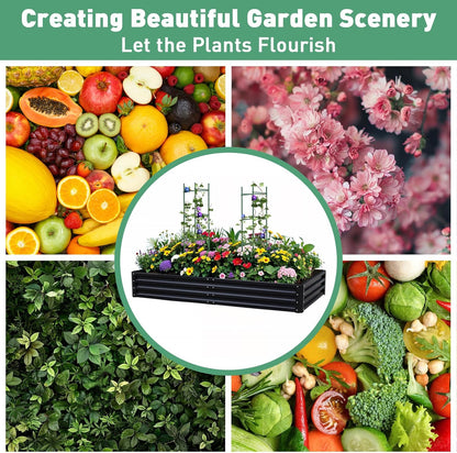 Metal Raised Garden Bed 8x4x1Ft Outdoor Large Metal Galvanized Planter Boxes Kit for Vegetables, Flowers, and Herbs,Garden Beds with 2Pcs Tomato Cage 1Pc Gloves,Black
