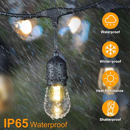 Mlambert 2 Pack Each 48FT 3-Color in 1 Solar String Lights Outdoor, Dimmable Patio Lights with Remote, 30+5 Waterproof LED Bulbs for Cafe Bistro Yard
