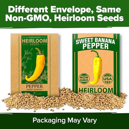 HOME GROWN 𝗨𝗦𝗔 𝗣𝗥𝗘𝗠𝗜𝗨𝗠 Banana Pepper Seeds Pack – 94 𝗡𝗢𝗡-𝗚𝗠𝗢 Heirloom Vegetable Seeds – High Germination Sweet Peppers for Planting Indoors or Outdoor Garden (Capsicum annuum) (1pack)