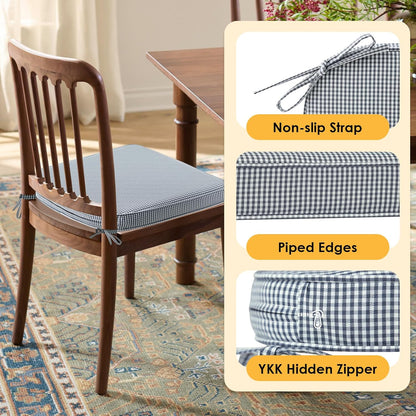 Outdoor Round Corner Seat Cushion, 17"x16"x2", Set of 4, Non Slip Seat Cushion Pads with Removable Cover for Patio Furniture, Garden Yard Lawn, Black White Mini Check