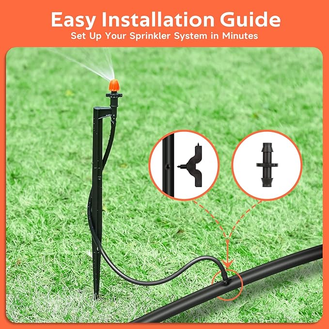 Drip Micro Sprinkler Heads with Stake: 90 Degree Sprinkler Nozzle with 1/4" Drip Irrigation Tubing - 10 Pack Drip Spray Emitters on 12 Inch Stake for Garden Water System