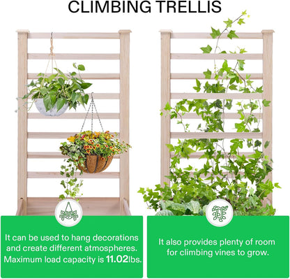 VIVOSUN Wooden Raised Garden Bed, 48 x 24 x 30 Inches, Outdoor Wood Planter Box with Gloves and a Liner, with Trellis for Vine Climbing for Garden, Patio, Balcony, Backyard and Outdoors