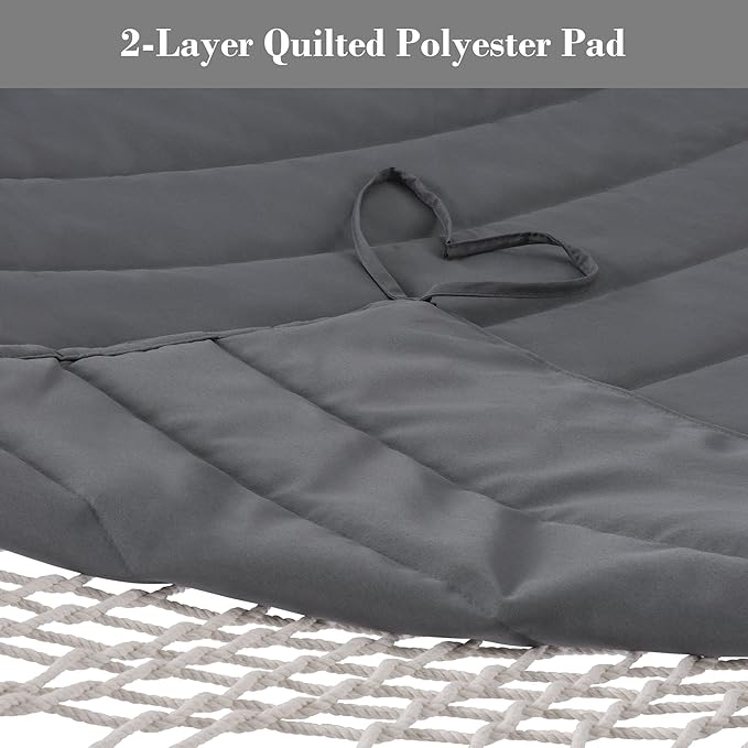 SUNCREAT Hammocks 2 Person Hammock with Hardwood Spreader Bar, Double Rope Hammock with Polyester Pad, Dark Gray