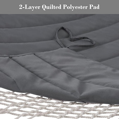 SUNCREAT Hammocks 2 Person Hammock with Hardwood Spreader Bar, Double Rope Hammock with Polyester Pad, Dark Gray