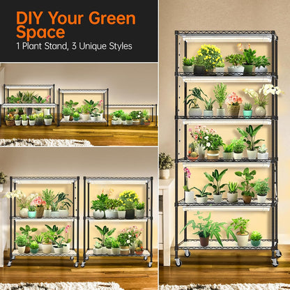 DIY Plant Shelf with Grow Lights, Grow Light Shelf with Adjustable Rack and Wheels, Plant Stand, 8-Pack 192W T8 3000K Full Spectrum Grow Lights for Seed Starting,Seed Tray(29.5L x 13.8W x70.9H)