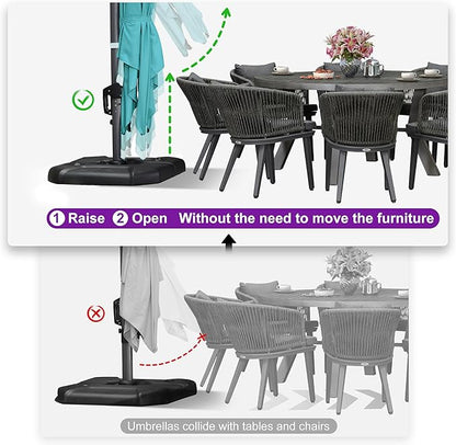 PURPLE LEAF 11.5' X 11.5' Telescopic Patio Umbrella Outdoor Cantilever Umbrella Square Up Down Lifting Offset Umbrella with 360-degree Rotation for Garden Deck Pool Patio Turquiose