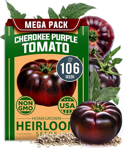 HOME GROWN 𝗨𝗦𝗔 𝗣𝗥𝗘𝗠𝗜𝗨𝗠 Cherokee Purple Tomato Seeds 1 Pack (Solanum lycopersicum) - 106 Seeds, 𝗡𝗢𝗡-𝗚𝗠𝗢 Tomato for Planting - Heirloom Vegetable Seeds with High Germination Rate