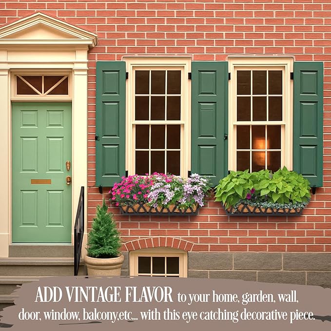 2 Pack 32IN Window Box Railing with Adjustable Brackets, Hanging Flower Planter Basket with Coco Liner for Outdoor Balcony Porch Fence Patio (Black)