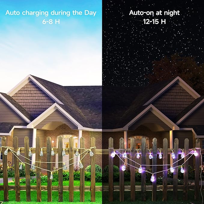 Solar Outdoor String Lights, 2 Pack 20Ft Vintage Rope Hemp Solar Patio Lights, Waterproof Multicolor Solar Powered String Lights With 8 Modes 16 Shatterproof Bulbs for Outside Garden Fence Stairs