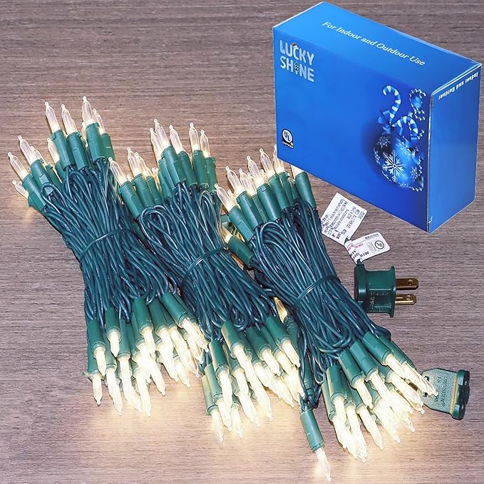 LUCKY SHINE 150 LED Warm White Christmas Lights, UL Certified 50 FT Green Wire String Lights, for Indoor and Outdoor Party, Garden, Patio, Wall, Trees.