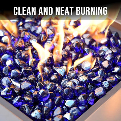 Skyflame 10-Pound Fire Glass Diamonds for Fire Pit Fireplace Landscaping, 1/2 Inch Reflective Glass Fire-Diamonds, Cobalt Blue