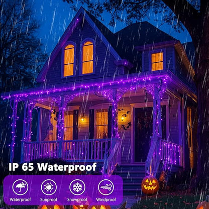 4 Pack Purple Solar Halloween Lights Outdoor Waterproof, 180FT 320 LED Solar String Lights with Green Wire 8 Modes Solar Fairy Twinkle Light for Tree Bush Garden Horror Party Halloween Decorations