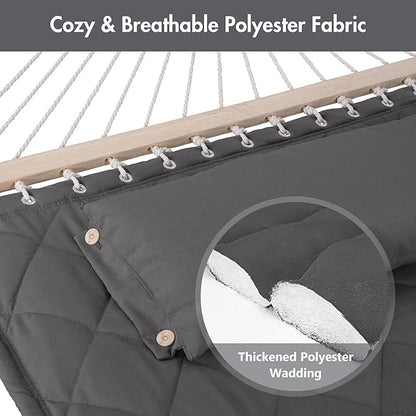 ANOW Double Hammock with 12FT Heavy Duty Steel Stand Included, 2 Person Hammock with Stand for Outdoors, 450 LBS Weight Capacity, Gray