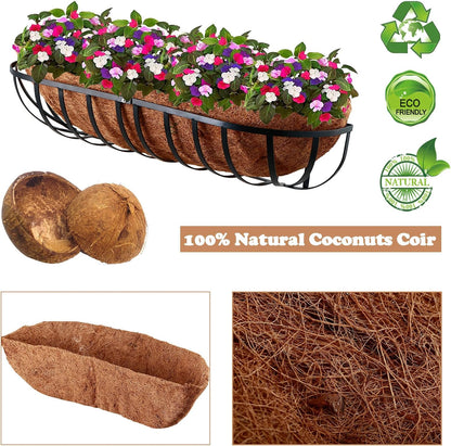 3 Pack Trough Coco Liner 24/30/36 Inch Hanging Basket Liners 100% Natural Coconut Husk Liners for Planters Window Box Planter Inserts for Large Pots Trough Planters Outdoor Garden Decoration