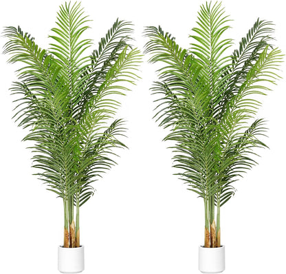 Artificial Palm Tree for Home Decor Indoor 6Ft Large Tall Fake Plants Faux Tropical Areca Palm Silk Floor Plant in Pot Living Room Office Garden Decoration Housewarming Gift (2, 6 Feet)