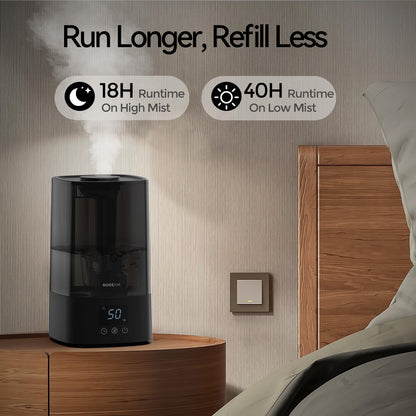 Automatic Humidifiers for Bedroom Large Room, 4.5L Cool Mist Humidifier for Home & Plant with Timer & Humidity Sensor, Last Up to 18H on High Setting, Auto Shut-Off, 360° Nozzle (Black)
