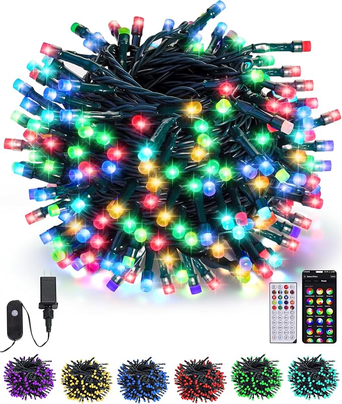 XEWEA Color Changing Christmas String Lights Outdoor, 200 LED 66 Ft Smart RGB Christmas Lights with Remote & App Controlled, Plug in Indoor Outdoor Halloween Xmas Wedding Party