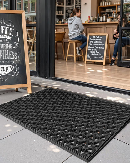 Color&Geometry Door Mat Outside Entrance with Drainage, Rubber Heavy Duty Dirt Trapper Waterproof Outdoor Welcome Mat, Outdoor Mats All Weather for Front Back Door Patio Entryway Entry, 19"X30" Black
