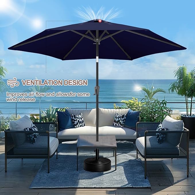 FLAME&SHADE 10ft Patio Umbrella - Outdoor Umbrella with 6 Sturdy Ribs, Push Button Tilt and Crank, UV Protection Table Market Umbrella for Pool, Porch，Garden, Deck, Backyard (Navy Blue)