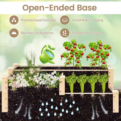 HAPPYGRILL 3-Tier Raised Garden Bed, Wood Elevated Planter Box w/Open-Ended Base, 3 Planting Depths& 2 Arrangement Options for Yard Lawn, Outdoor Planter Raised Beds for Vegetables Herbs Fruits