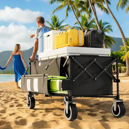 48″ Extra-Large Folding Wagon Cart, 560LBS Extra Large Wagon, 350L Heavy Duty Utility Cart with Brakes, All-Terrain Wheels, 600D Oxford Fabric, Foldable Design for Camping, Beach, Travel, Festival