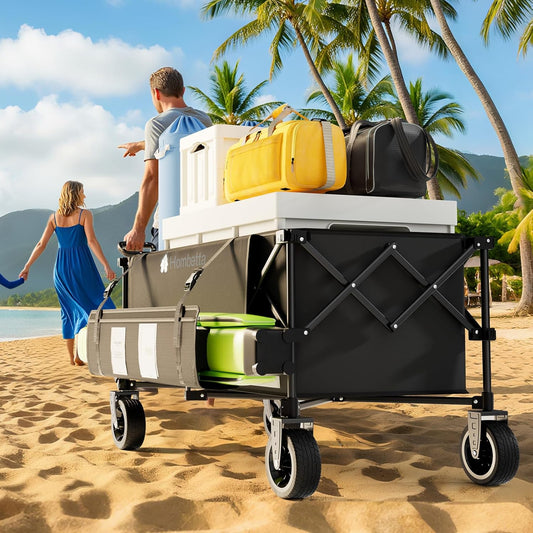48″ Extra-Large Folding Wagon Cart, 560LBS Extra Large Wagon, 350L Heavy Duty Utility Cart with Brakes, All-Terrain Wheels, 600D Oxford Fabric, Foldable Design for Camping, Beach, Travel, Festival