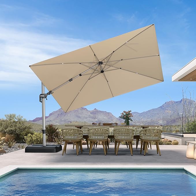 PURPLE LEAF 11.5' X 8' Left-right Tilting Patio Umbrella Outdoor Swivel Cantilever Umbrella Aluminum Offset Umbrella with Champagne Frame and 360-degree Rotation for Garden Deck Pool, Beige