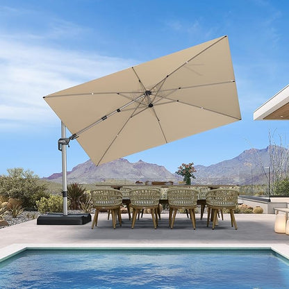 PURPLE LEAF 11.5' X 8' Left-right Tilting Patio Umbrella Outdoor Swivel Cantilever Umbrella Aluminum Offset Umbrella with Champagne Frame and 360-degree Rotation for Garden Deck Pool, Beige
