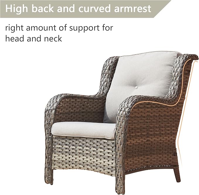 Rilyson Patio Chairs Outdoor Wicker Chair - Rattan Dining Chairs Porch Chairs Outside Club Chairs with High Back and Deep Seating(Mixed Grey/Grey)