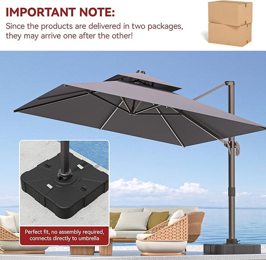 9' X 12' Cantilever Outdoor Patio Umbrellas with Base Included, Large Rectangle Umbrella Heavy Duty 360°Rotation Offset Umbrella for Garden Deck Pool Patio,Grey