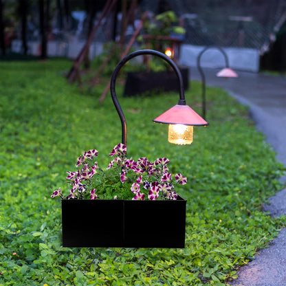 AuldHome Design Umbrella Planter for Patio Table (Black Square), w/Umbrella Hole, Enamelware Rectangular Planter Pots