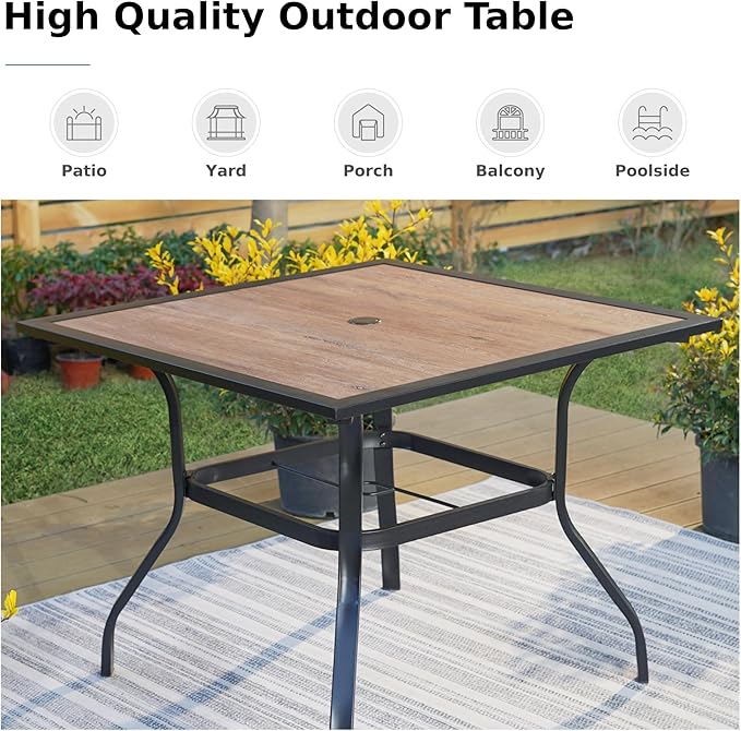 MFSTUDIO Outdoor Dining Set for 4, Patio Table and Chairs Set with Umbrella Hole, 5 Piece Patio Dining Set for Deck/Backyard/Poolside/Garden