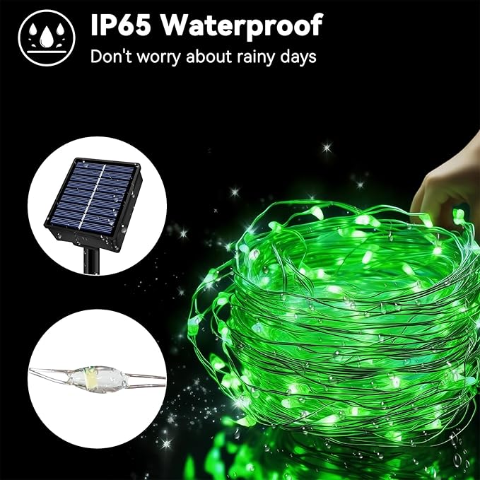 Solar String Lights Outdoor Waterproof 2 Pack Total 66ft 200LED 8 Modes Twinkle Lights Solar Fairy Lights for Patio, Garden Yard Party Wedding Tree Christmas Halloween Decoration, Green