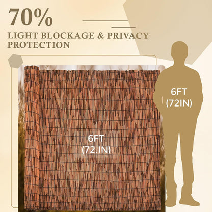Brown 6FT X 16.4FT Reed Fencing Roll, Balcony Privacy Reed Shade Bamboo Fencing Garden Fence Border, Wind Block Sunshade Fence Screen for Outdoor Yard Patio Flower Bed Edge