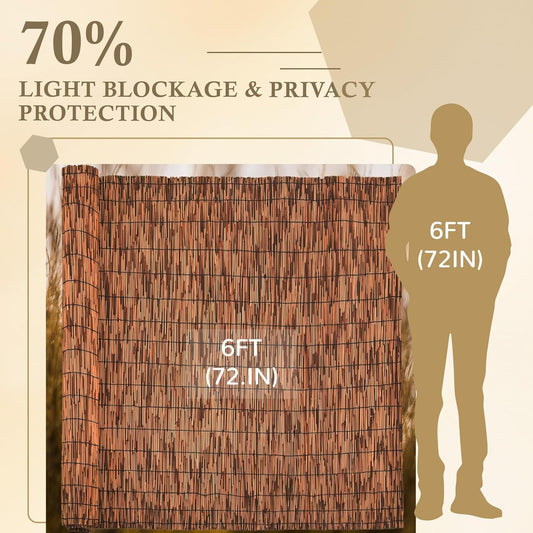 Brown 6FT X 16.4FT Reed Fencing Roll, Balcony Privacy Reed Shade Bamboo Fencing Garden Fence Border, Wind Block Sunshade Fence Screen for Outdoor Yard Patio Flower Bed Edge