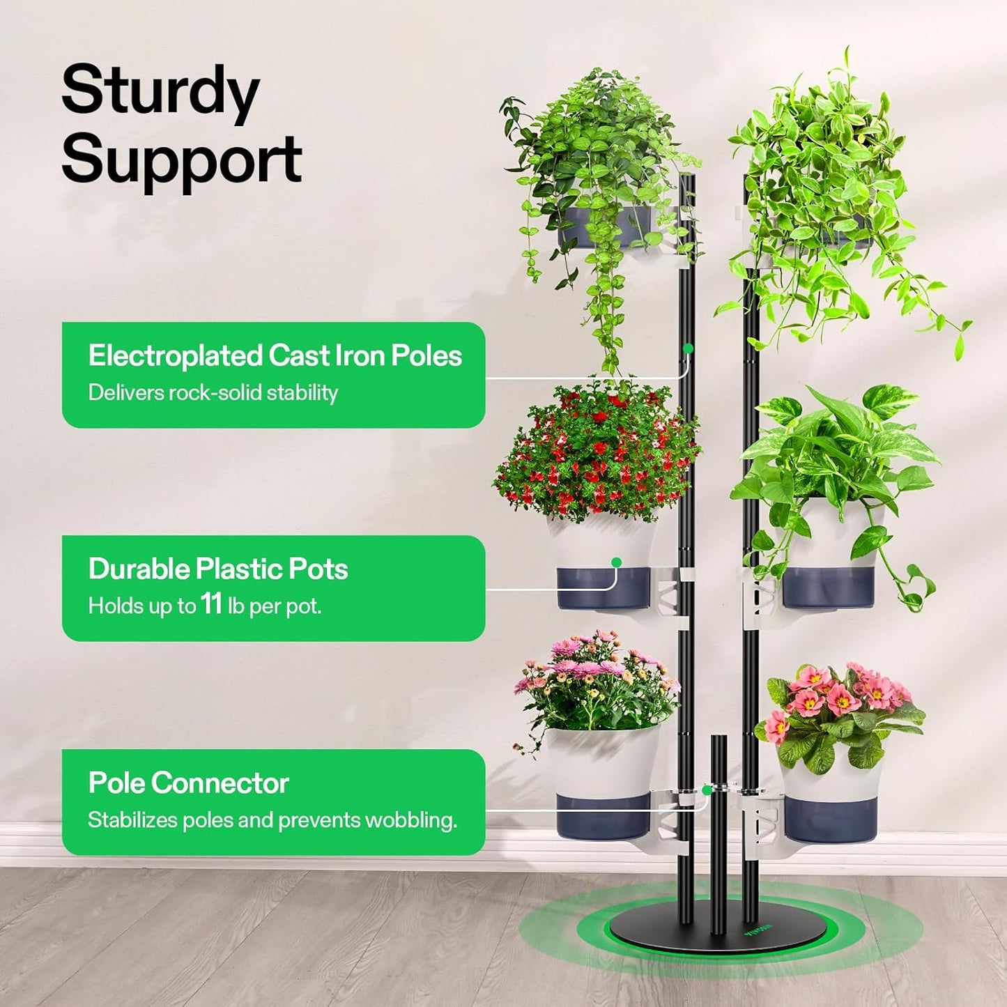 VIVOSUN Metal Plant Stand, 6-Tier Tall Vertical Planter Tower with Self-Watering Planters, Modular Shelf for Indoor & Outdoor Use