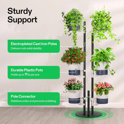 VIVOSUN Metal Plant Stand, 6-Tier Tall Vertical Planter Tower with Self-Watering Planters, Modular Shelf for Indoor & Outdoor Use