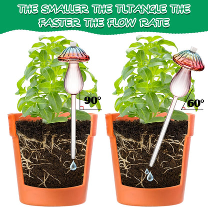 Plant Watering Globes Mushroom, Rainbow Gradient Color Plant Watering Devices, Self Watering Planter Insert, Self Watering Globes - Watering Bulbs for Indoor Plants for Travel Vacation (2 PCS)