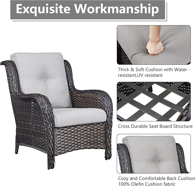 Rilyson Wicker Patio Furniture Set - 4 Piece Rattan Outdoor Sectional Conversation Sets with 2 Chairs and 2 Ottomans for Porch Deck Garden(Brown/Beige)