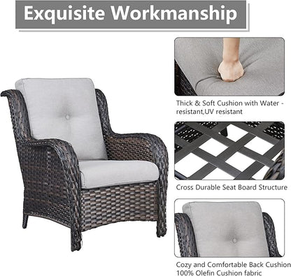 Rilyson Wicker Patio Furniture Set - 4 Piece Rattan Outdoor Sectional Conversation Sets with 2 Chairs and 2 Ottomans for Porch Deck Garden(Brown/Beige)