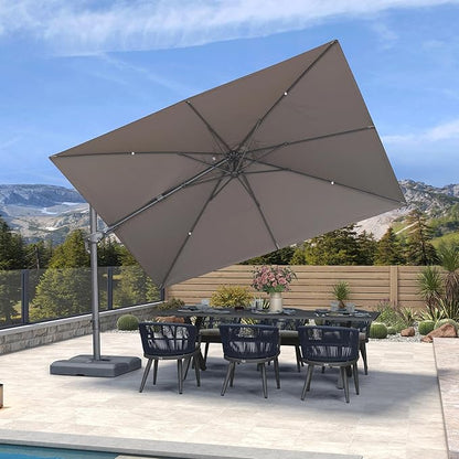 PURPLE LEAF 11.5' X 8' Left-right Tilting Outdoor Patio Umbrella Swivel Offset Cantilever Heavy Duty Rectangle Aluminum Umbrella with UV Resistant for Deck Pool Patio Backyard, Ash Mocha