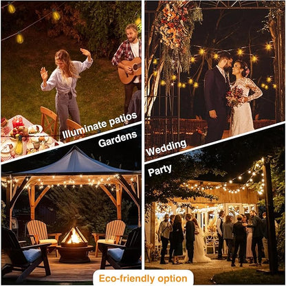 DAYBETTER 100ft Solar String Lights Outdoor Waterproof 50 Bulbs 2700K Warm White Outdoor String Lights Solar Powered 5W Solar Panel, 12+ Hours Runtime Luces solares automáticas