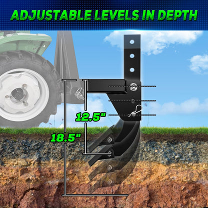 3 Point Trencher Ripper Attachment fit 2" Receivers, Hitch Mounted Ripper for Tractor Lawn Mower ATV UTV, Adjustable Subsoiler Plow with Replacement Plough Blade in Garden Farm Bury Pipes Sow Seeds