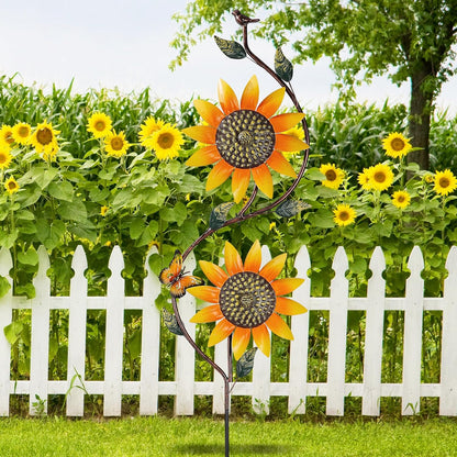 Sunflower Wind Spinners Yard Decoration Outdoor - Windmill Wind Sculptures & Spinners Metal Yard Art Pinwheels for Garden Patio Lawn Decor